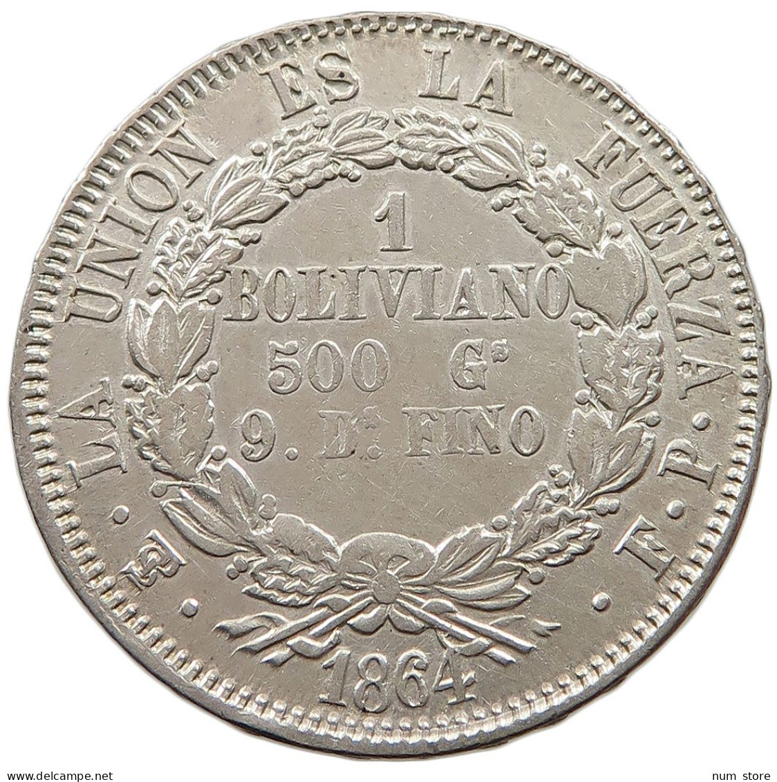 BOLIVIA BOLIVIANO 1864 FP  #t060 0123 - Bolivia