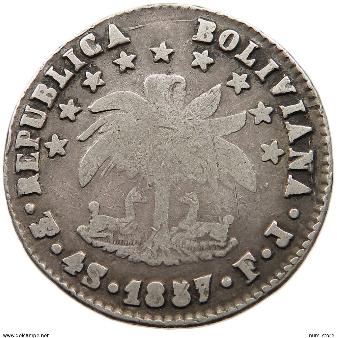 BOLIVIA 4 SOLES 1857 FJ  #t060 0149 - Bolivie