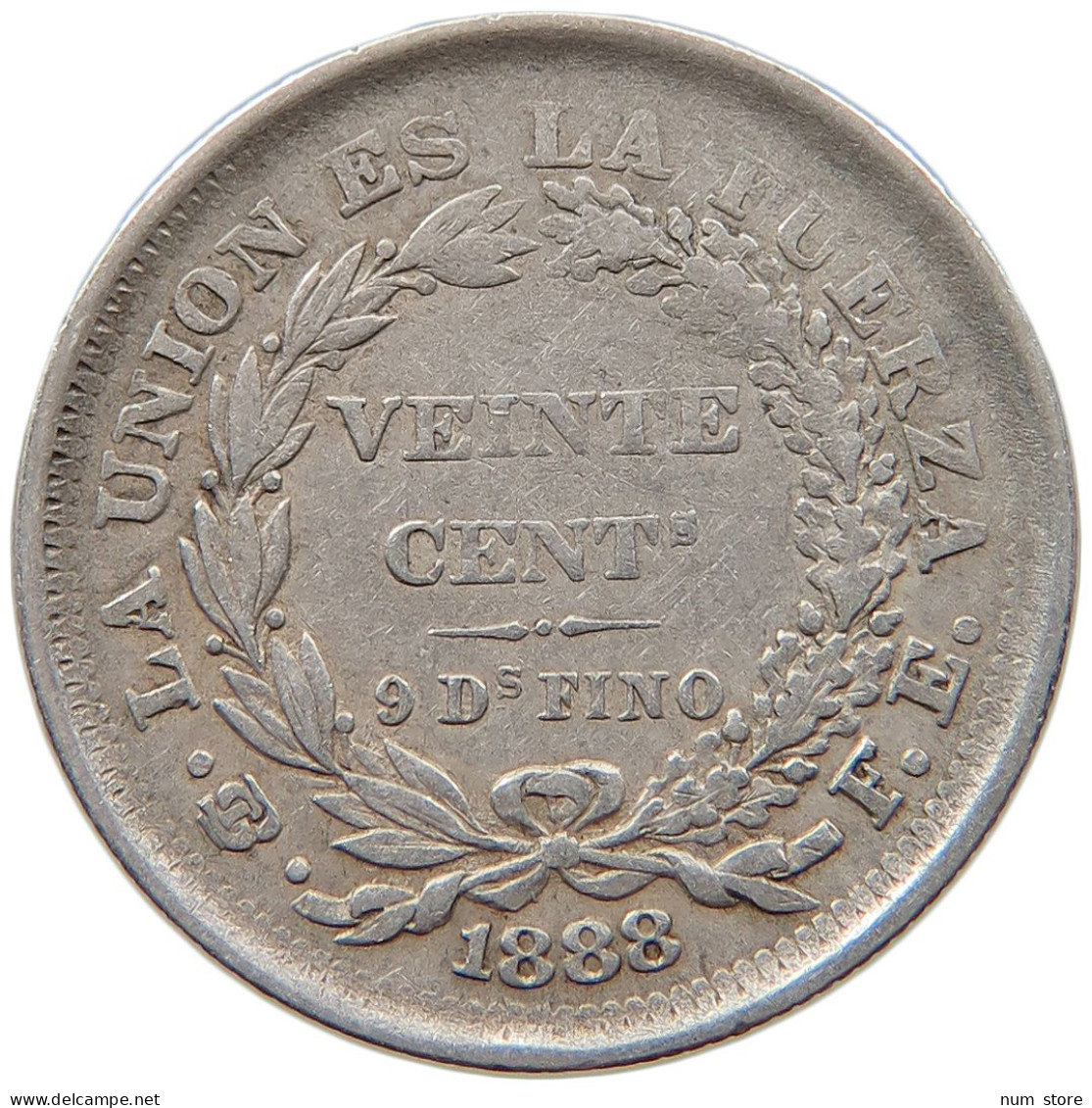 BOLIVIA 20 CENTAVOS 1888  #s012 0079 - Bolivie