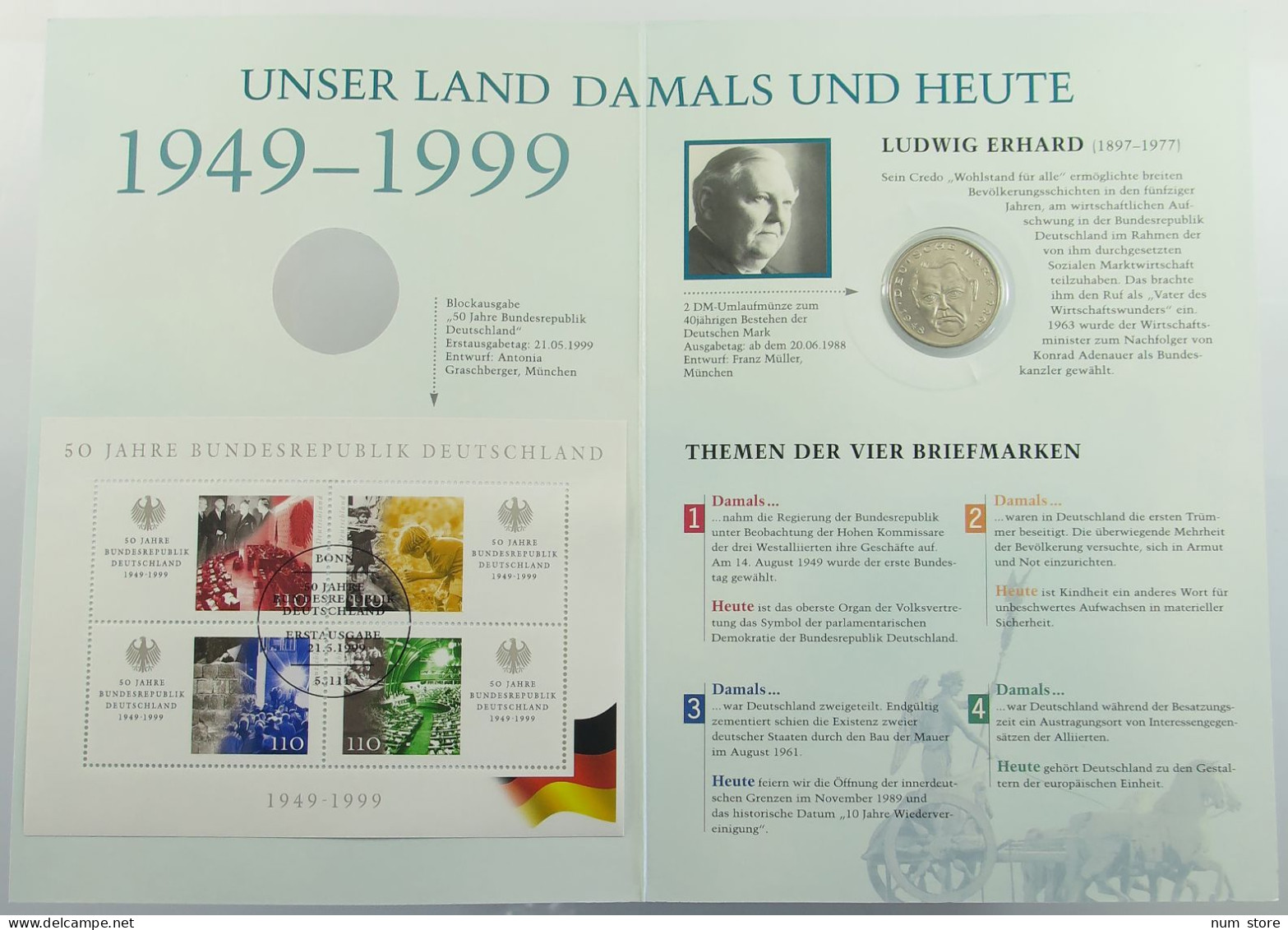 BRD SET 2 MARK + BRIEFMARKEN 1999 50 JAHRE BUNDESREPUBLIK DEUTSCHLAND #bs15 0065 - Mint Sets & Proof Sets