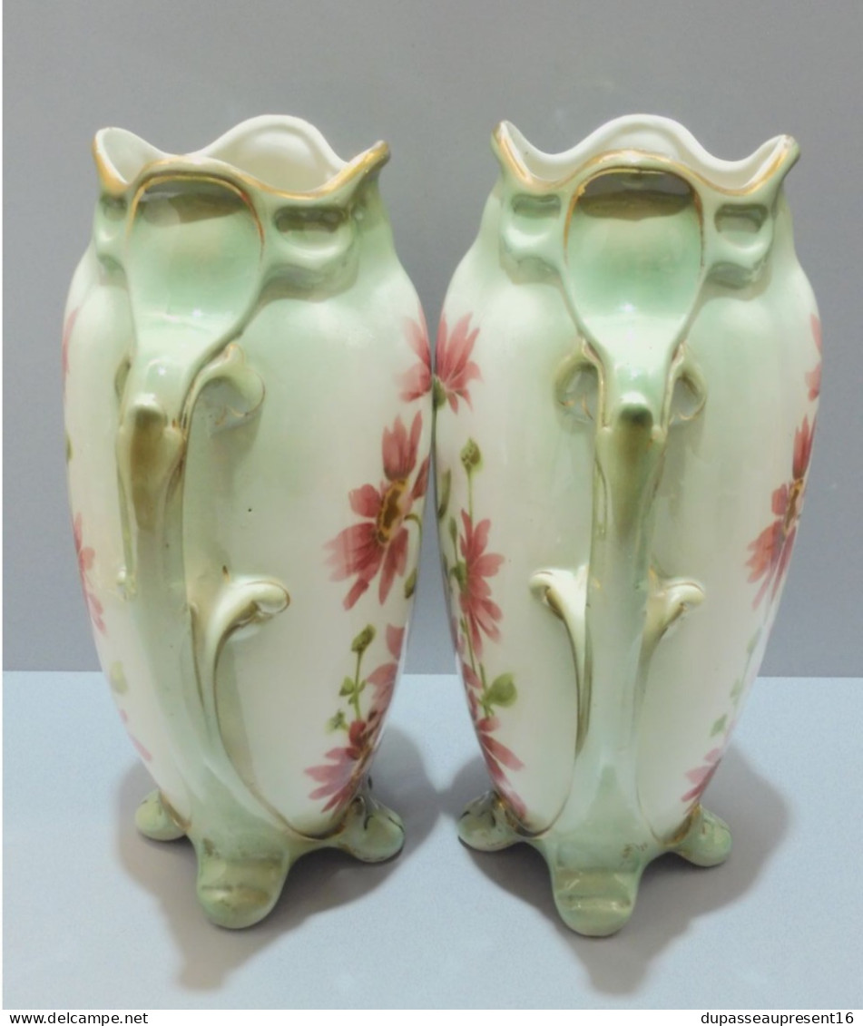 -PAIRE DE VASES BARBOTINE ART NOUVEAU signés KG LUNEVILLE COLLECTION DECO   E