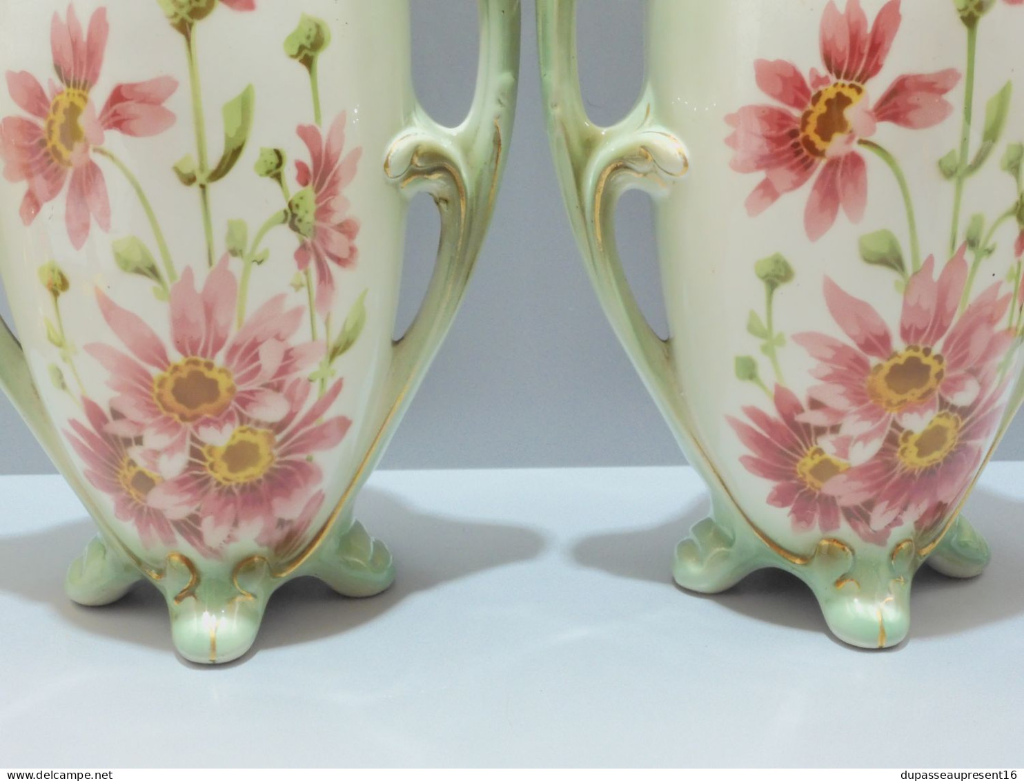 -PAIRE DE VASES BARBOTINE ART NOUVEAU signés KG LUNEVILLE COLLECTION DECO   E