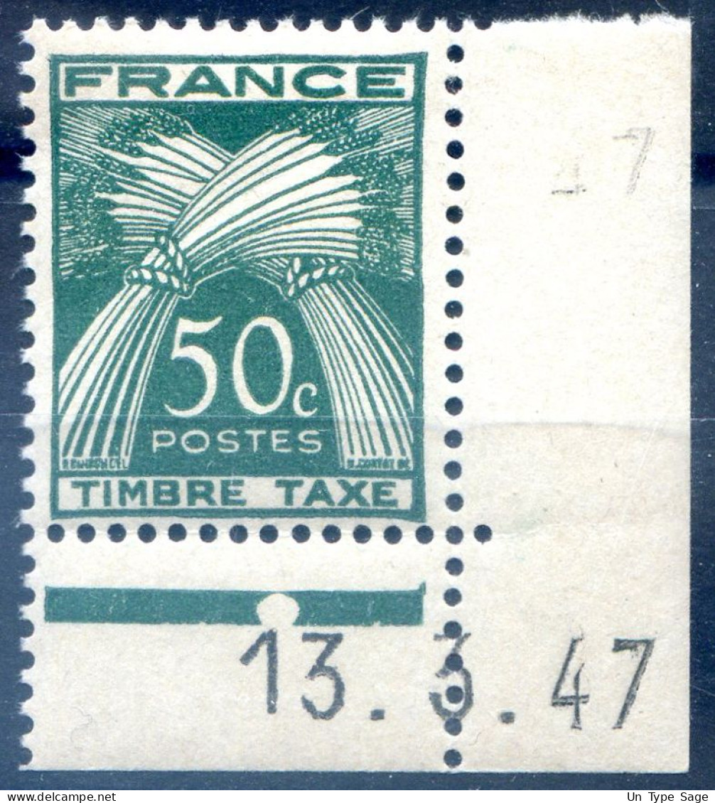 France Taxe N°80 Neuf**, Coin Daté 13.3.47 - (F172) - 1859-1959 Mint/hinged
