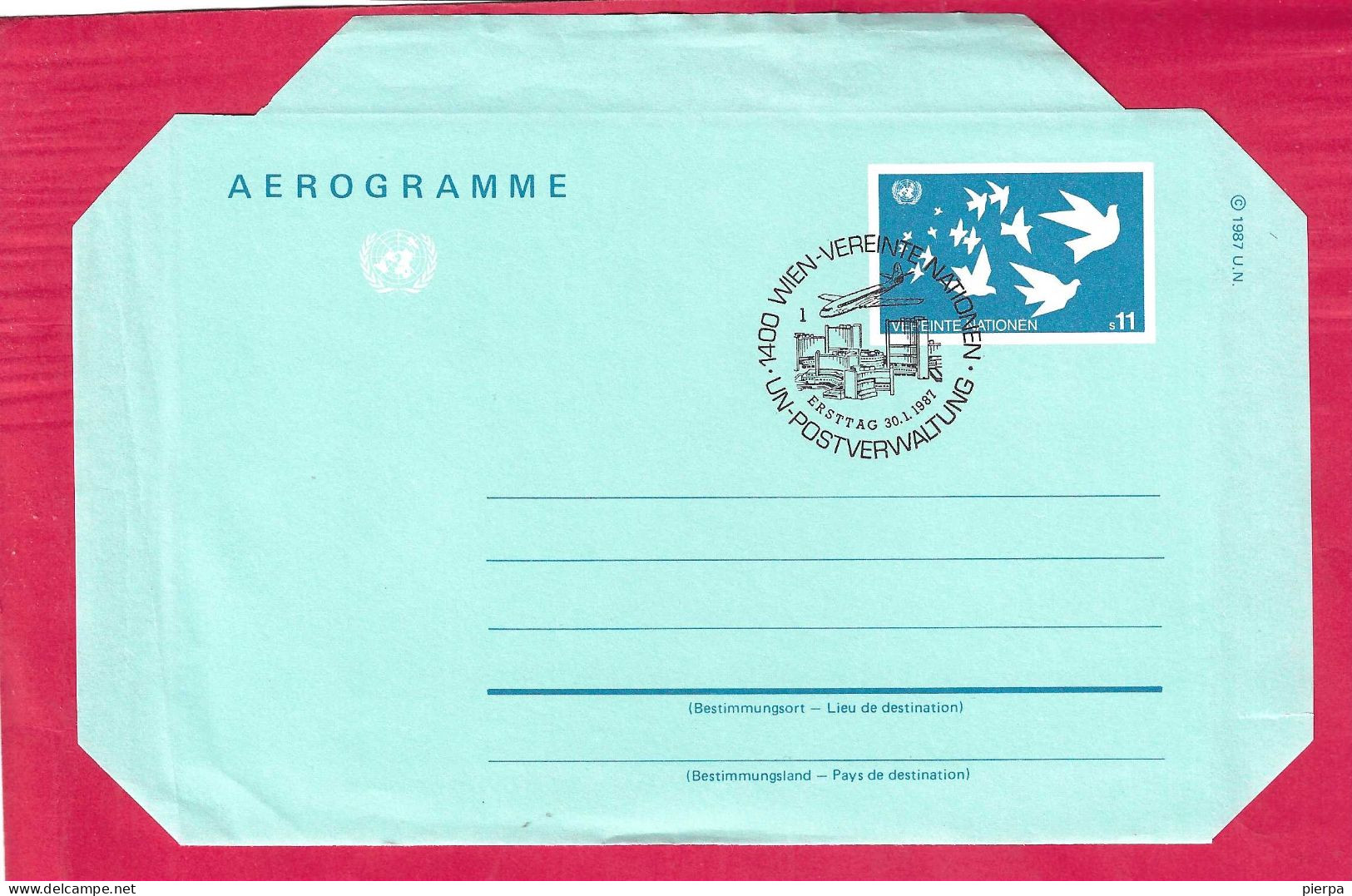 O.N.U. WIEN - INTERO AEROGRAMMA S11 - (MICHEL LF3) - ANNULLO F.D.C. *30.1.1987* - Storia Postale