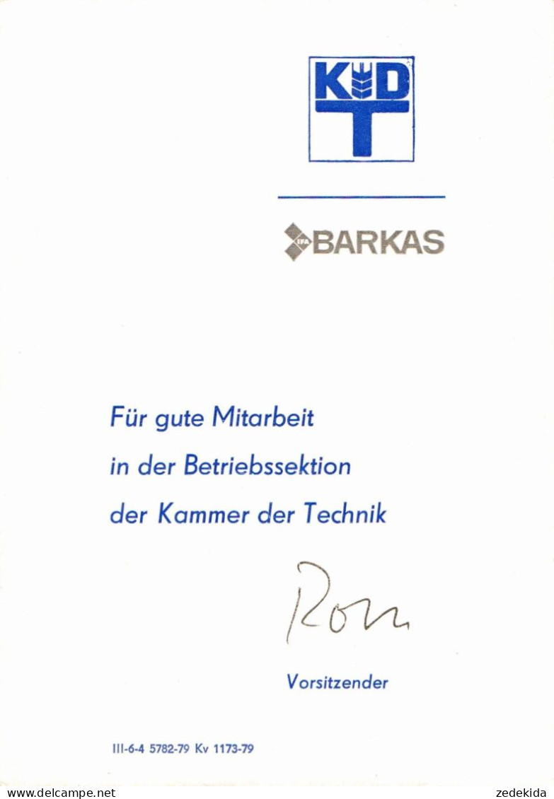 G6441 - Barkas Werke Karl Marx Stadt Urkunde Auszeichnung - Verlag DDR - Chemnitz (Karl-Marx-Stadt 1953-1990)