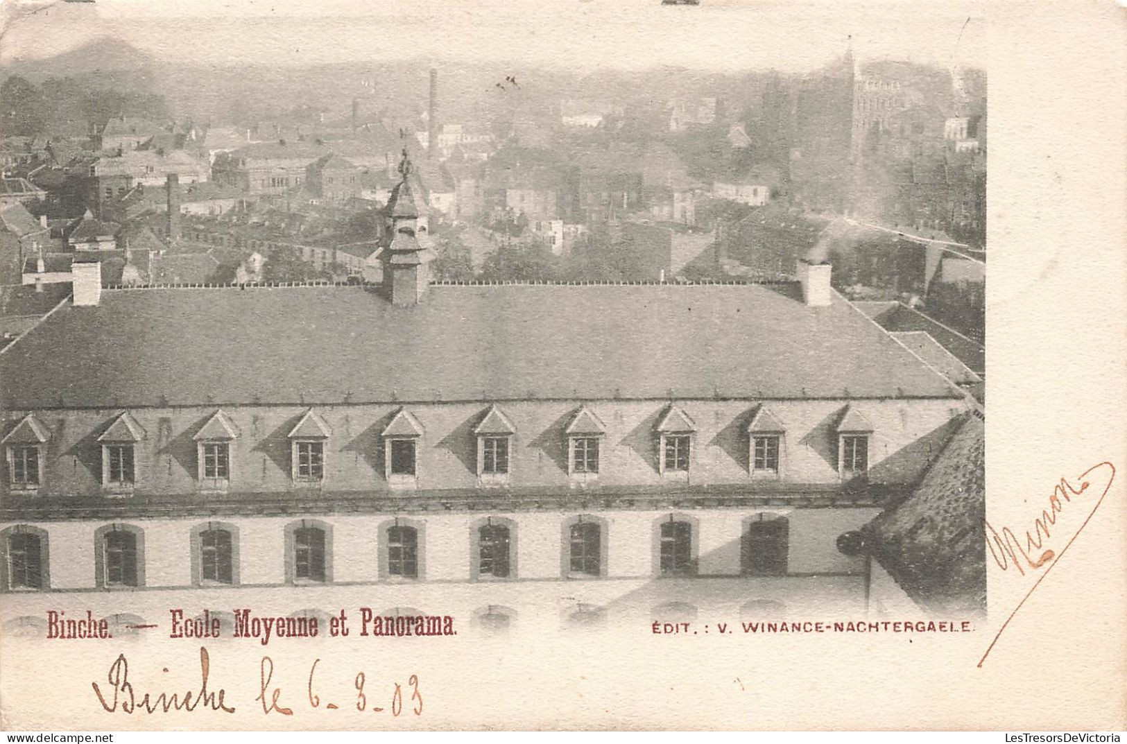 BELGIQUE - Binche - Ecole Moyenne Et Panorama - Carte Postale Ancienne - Binche