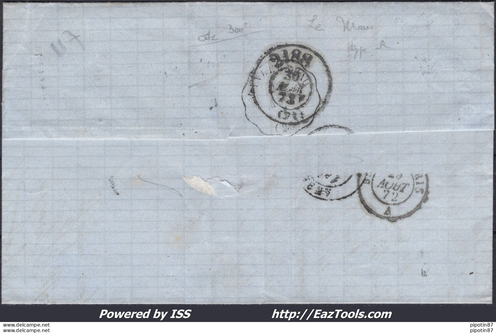 FRANCE N°60A SUR LETTRE CACHET AMBULANT BTP + CAD GARE DE LANDERNEAU 29/08/1872 - 1871-1875 Ceres