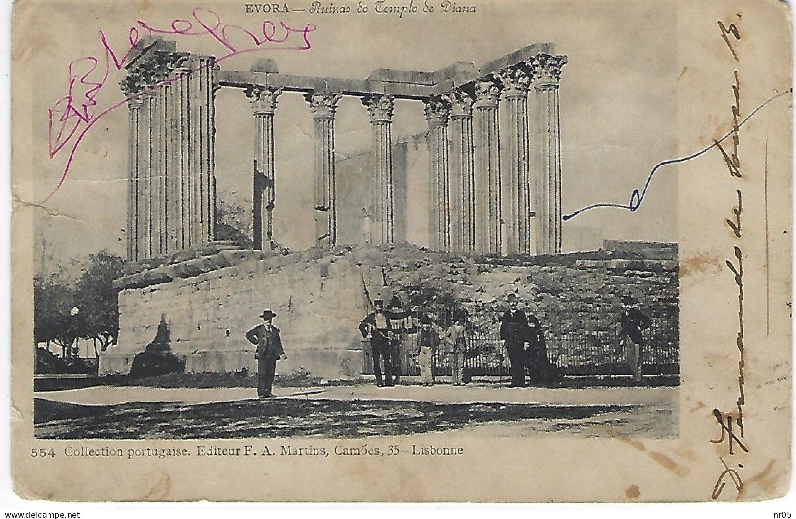 EVORA   ( Portugal ) Ruinas Do Templo De Diana ( CP De Evora Vers Nimes France 1915 Tarif Imprimé ) - Evora