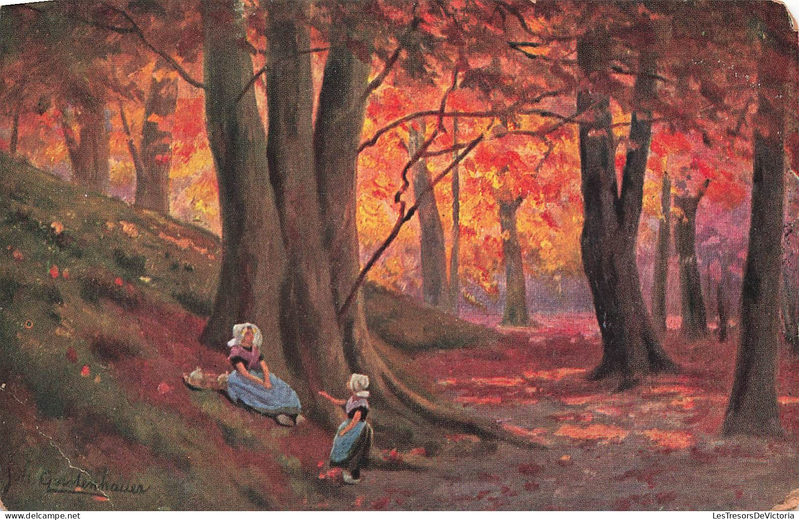 PEINTURES - TABLEAUX - Petites Filles Dans La Forêt - Colorisé - Carte Postale Ancienne - Anges