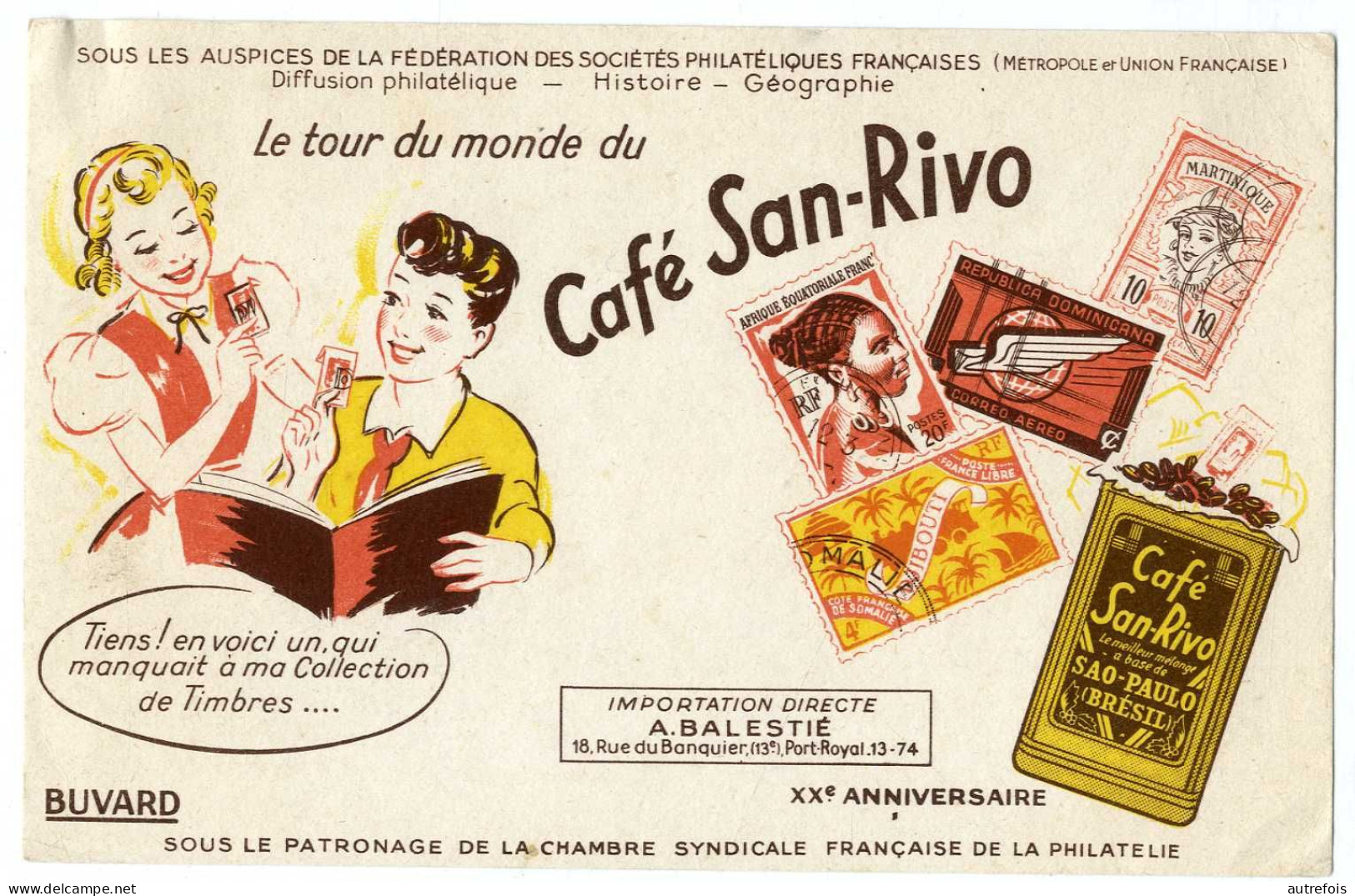 BUVARD   LE TOUR DU MONDE DU CAFE SAN RIVO  BRESIL  -  TIMBRES PHILATELIE - Café & Té