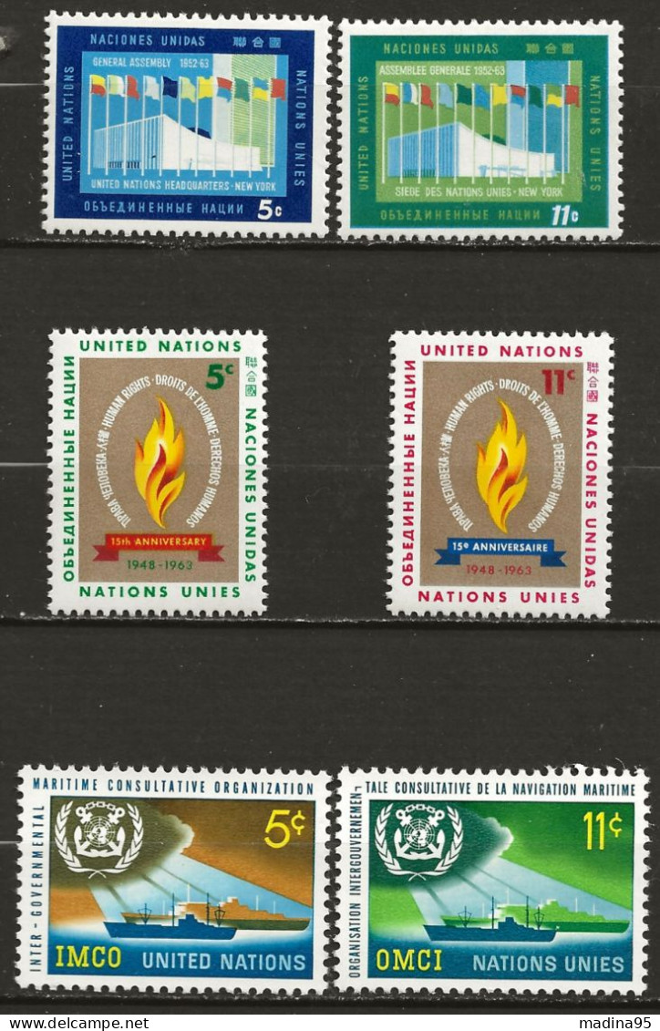 NATIONS-UNIES - NEW-YORK: **, N° YT 115 à 120, 3 Séries, TB - Unused Stamps