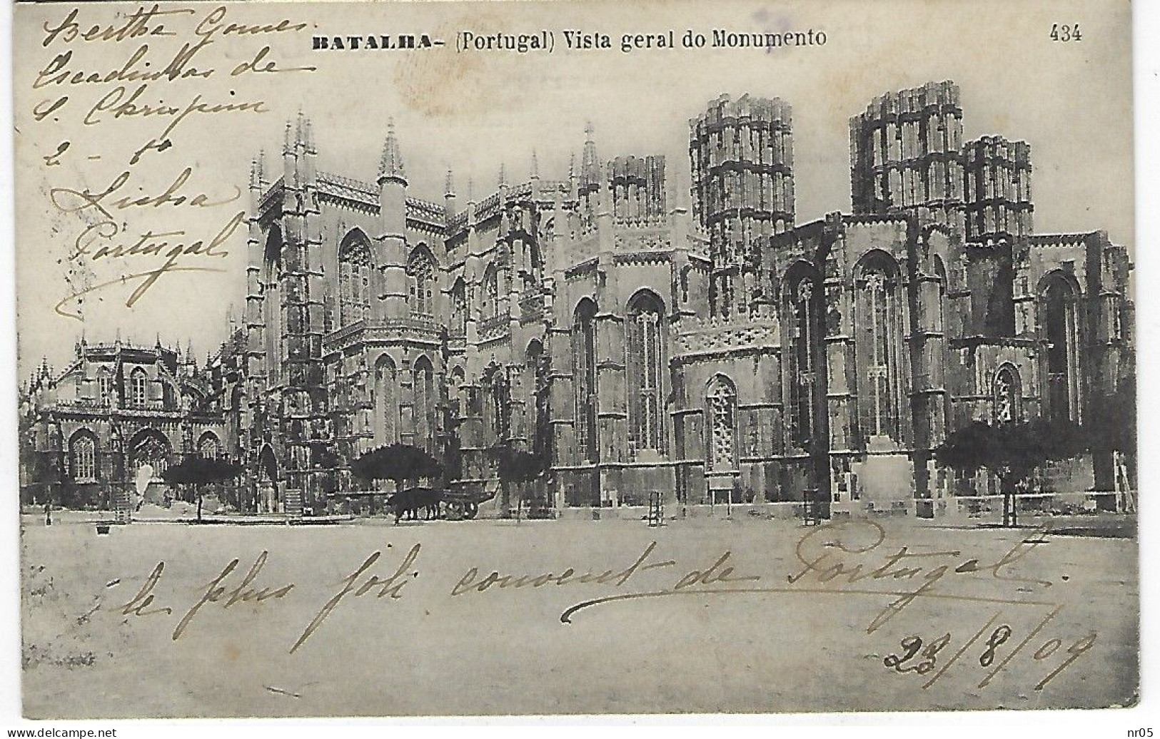 1909 - CP Batalah ( Portugal )  Pour Saumur ( France )  Avec Obliteration " LISBOA CENTRAL A.E " Sur Timbre Carlos I - Brieven En Documenten