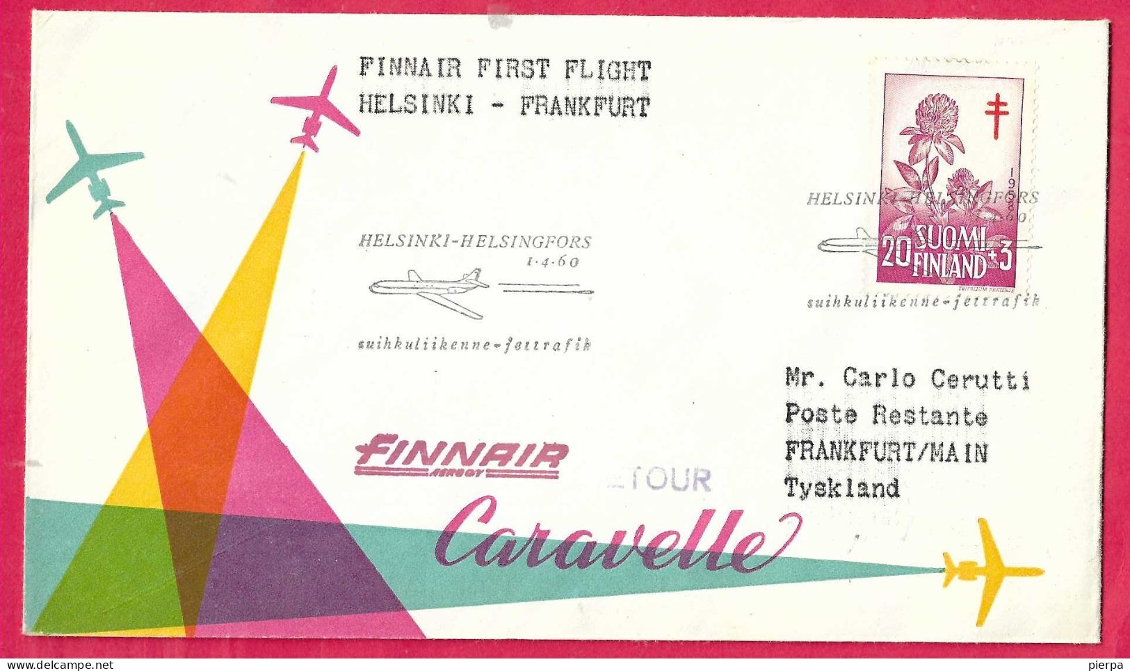 FINLAND - FIRST CARAVELLE FLIGHT FINNAIR FROM HELSINKI TO HAMBURG *1.4.60* ON OFFICIAL COVER - Briefe U. Dokumente