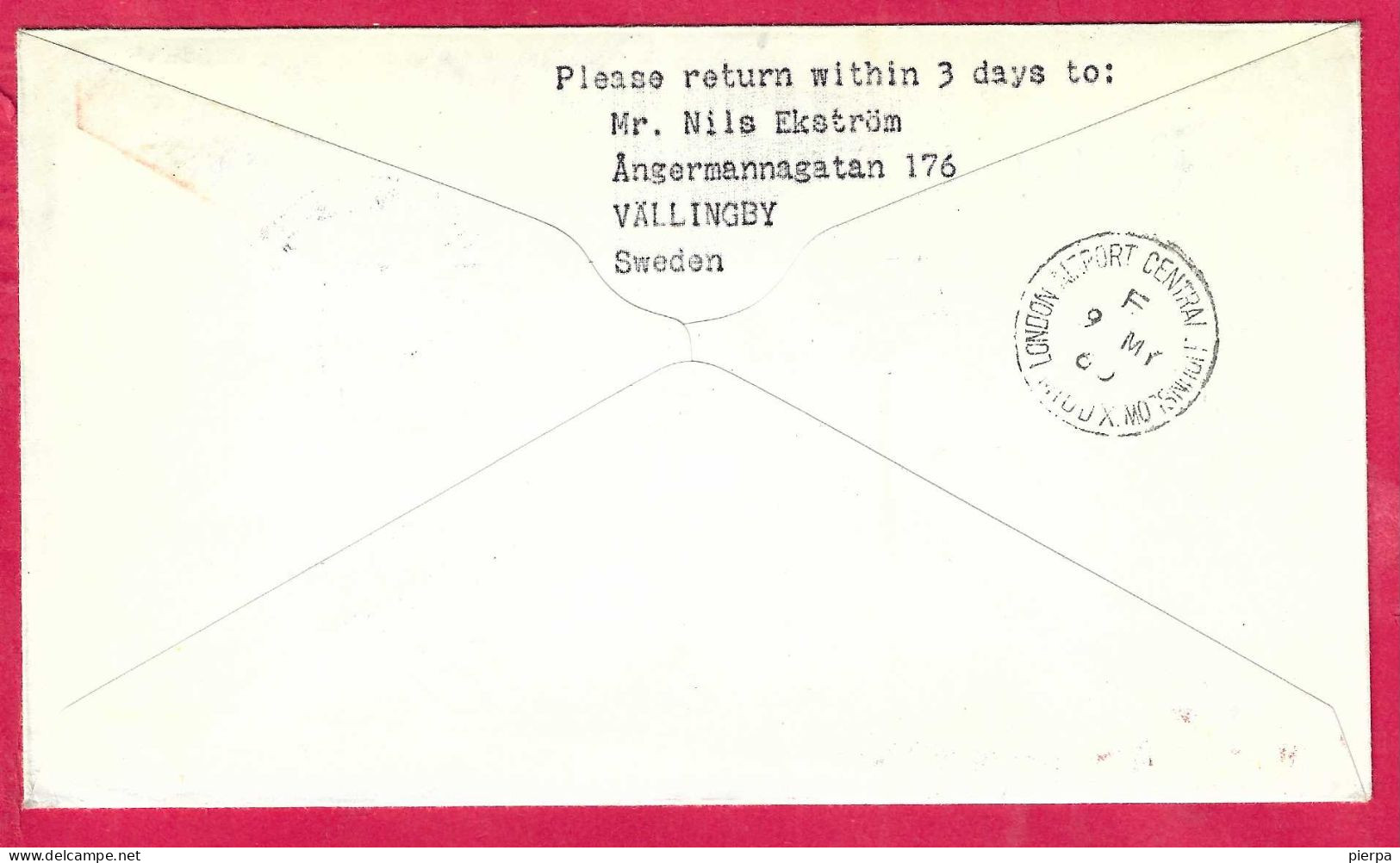 SVERIGE - FIRST CARAVELLE FLIGHT SAS  FROM STOCKHOLM TO LONDON *7.5.60* ON OFFICIAL COVER - Covers & Documents