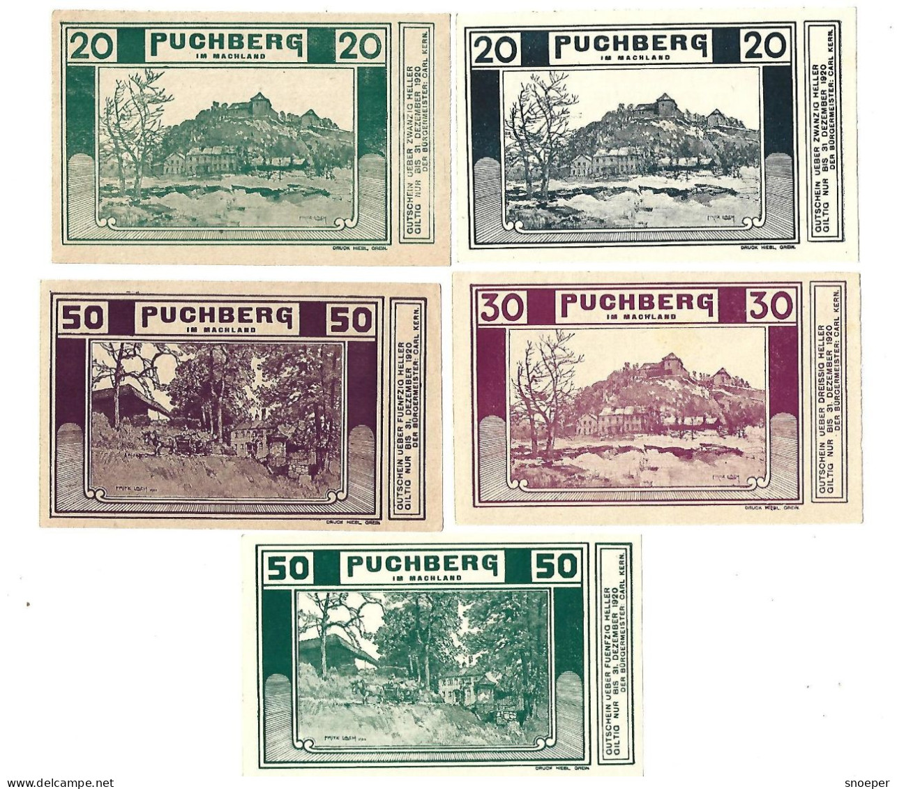 **notgeld   Austria Puchberg  Im Machland   2x20+20+2x 50 Heller  787/a+b+d+e+f  Cat Val 5,00 Euro - Oesterreich