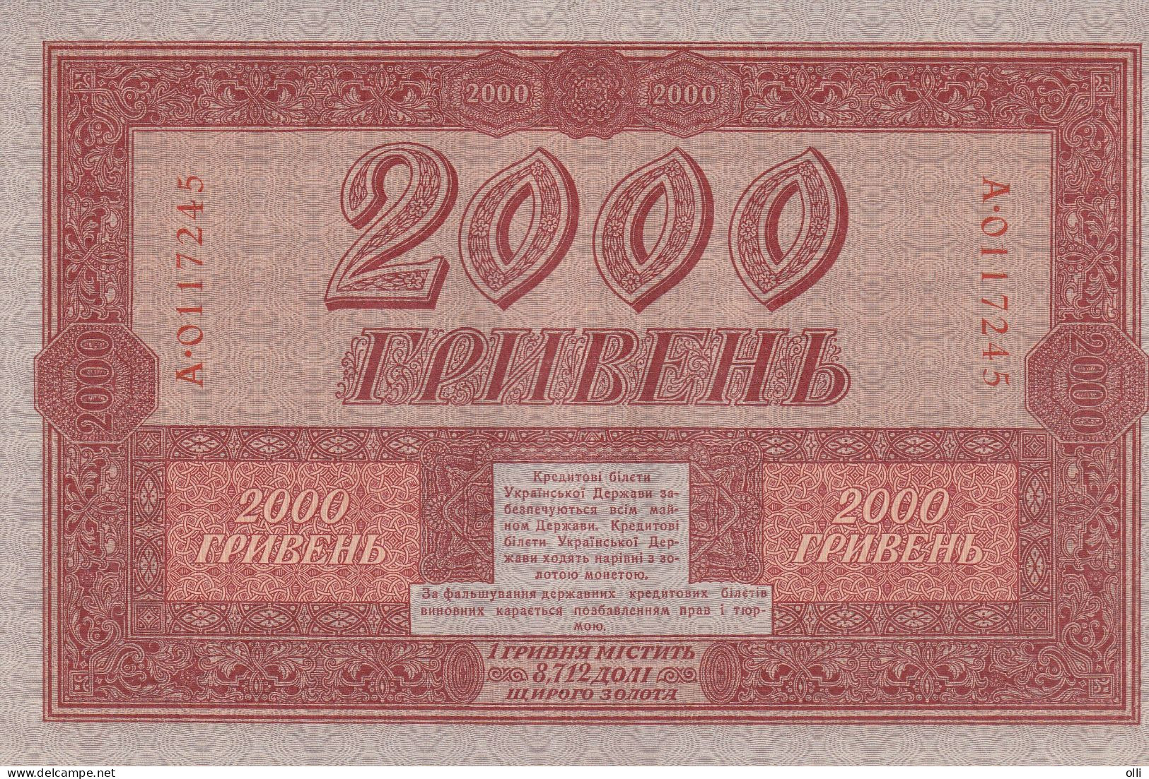 UKRAINE , 2000 HRYVEN 1918 , P-25  UNC - Ucraina