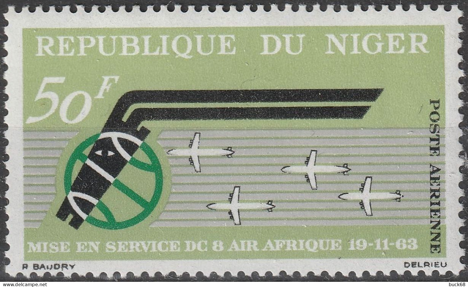 NIGER Poste Aérienne  35 ** MNH Mise En Service DOUGLAS DC-8 Jet Aviation Avion Air Afrique 1963 - Niger (1960-...)