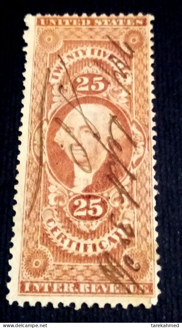 USA 1863-71, George Washington Stamps, 25 Cents, Certificate REVENUE, VF - 1861-65 Etats Confédérés