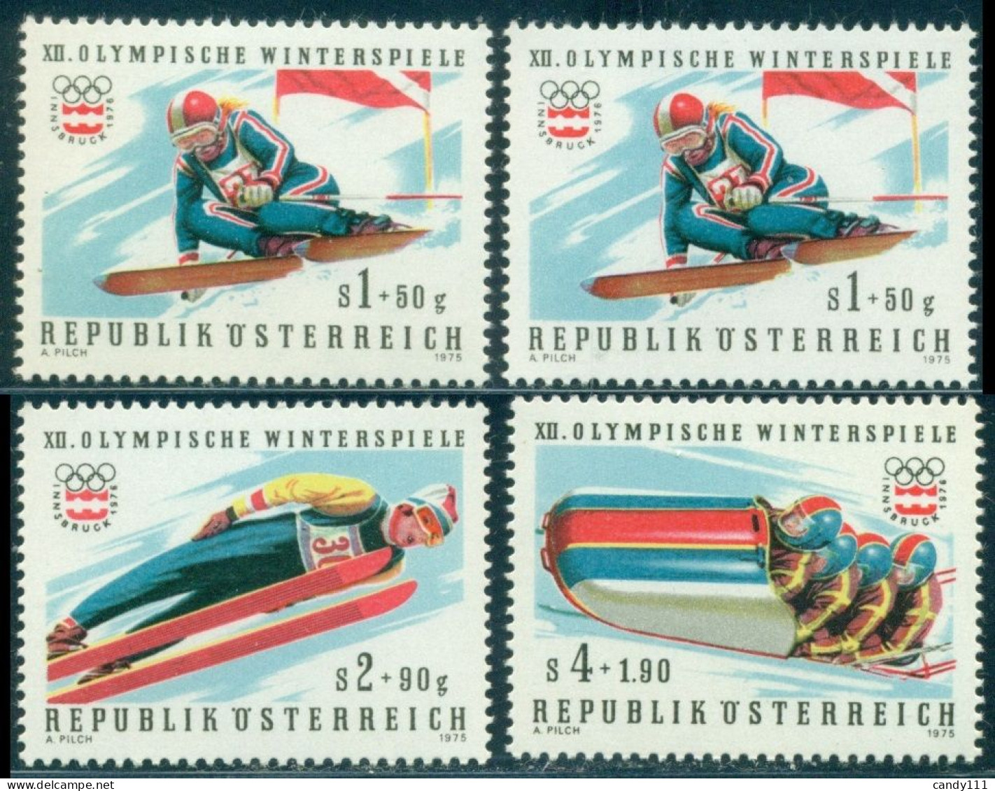 1975 Winter Olympics Innsbruck,Hockey.Alpine Skiing,Bobsled,Austria,M.1479,MNH - Hiver 1976: Innsbruck