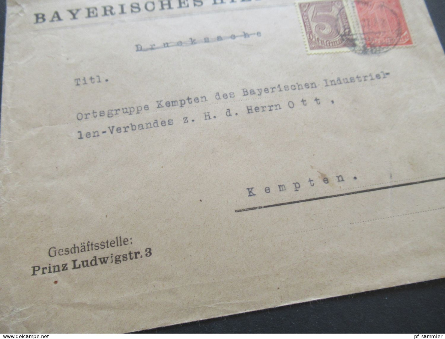 DR Dienstmarken Nr.30 Und 33 MiF Bayerisches Hilfswerk 1922 Geschäftsstelle Prinz Ludwigstr. 3 / Kempten - Dienstmarken