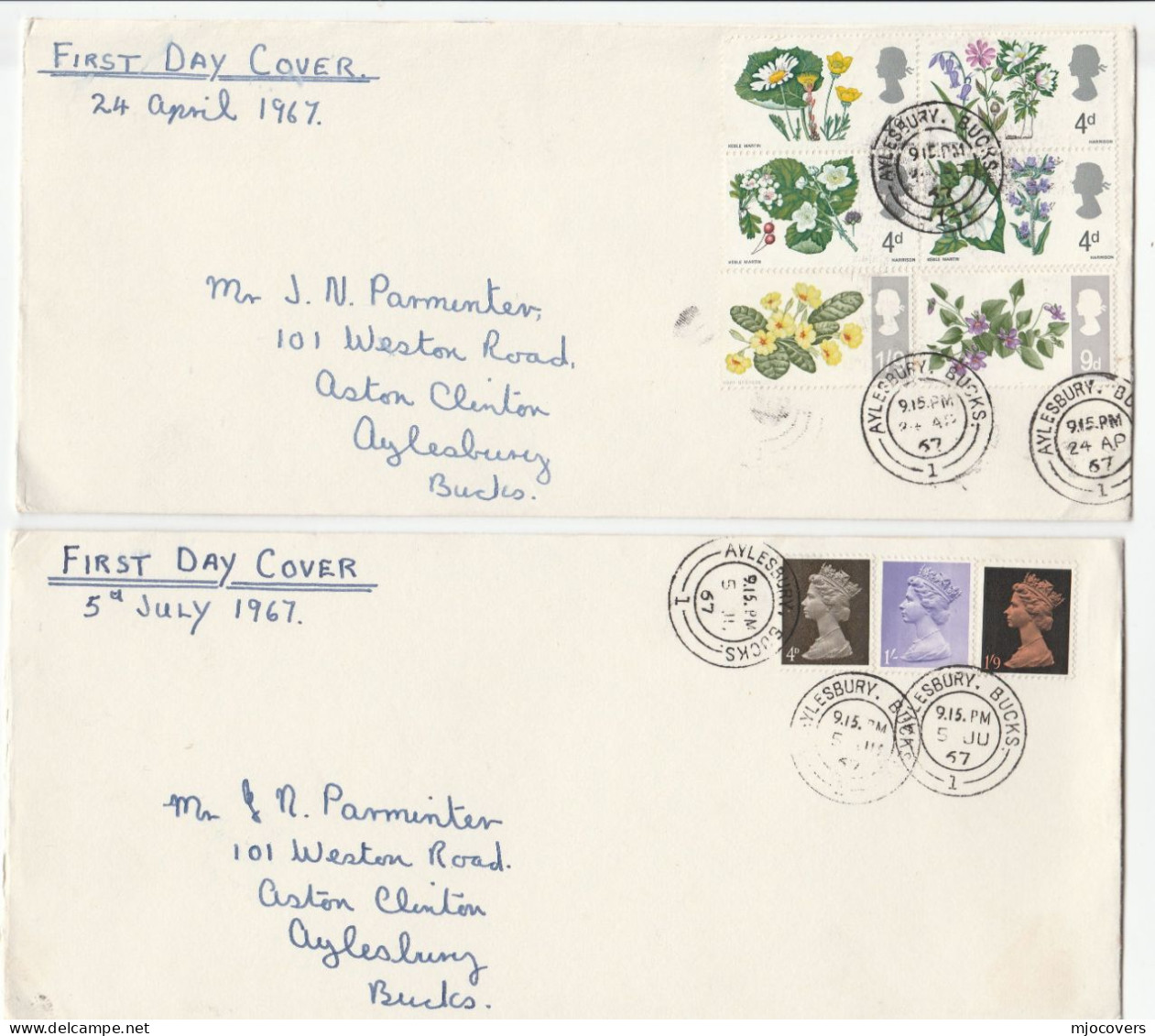 2  1967 FDC  AYLESBURY CDS Flowers & Definitives  Fdc GB Stamps Cover - 1952-1971 Em. Prédécimales