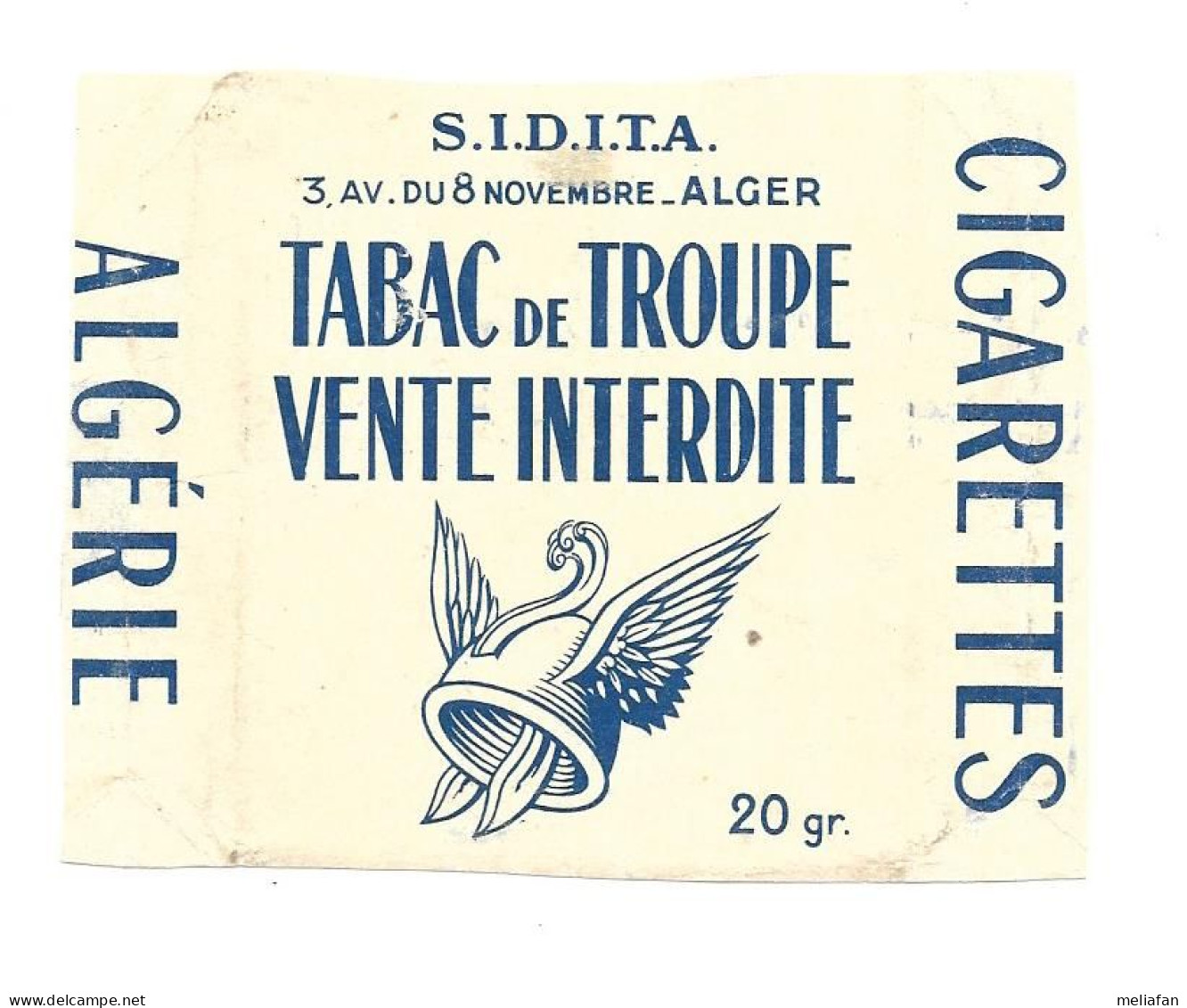 KB536 - FACE PAQUET TABAC DE TROUPE - CICARETTE ALGERIE S.I.D.I.T.A. - Etuis à Cigarettes Vides
