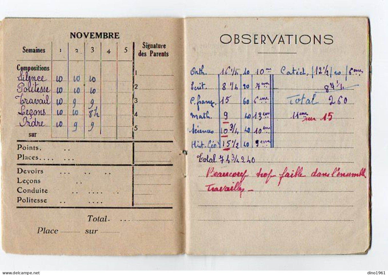 VP22.452 - Ecole SAINT - NICOLAS - DE - REDON  1945 / 46 - Bulletin Mensuel & Carnet De Correspondance De Melle GOURAUD - Diplomas Y Calificaciones Escolares