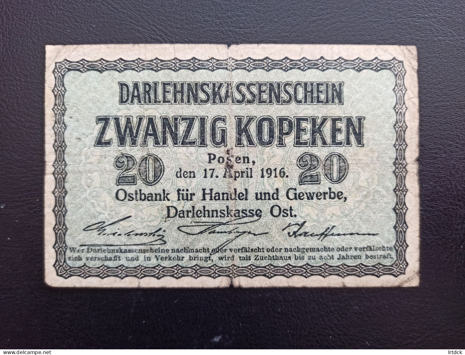 Billet Allemagne 20 Kopeken 17/04/1916 - Altri & Non Classificati