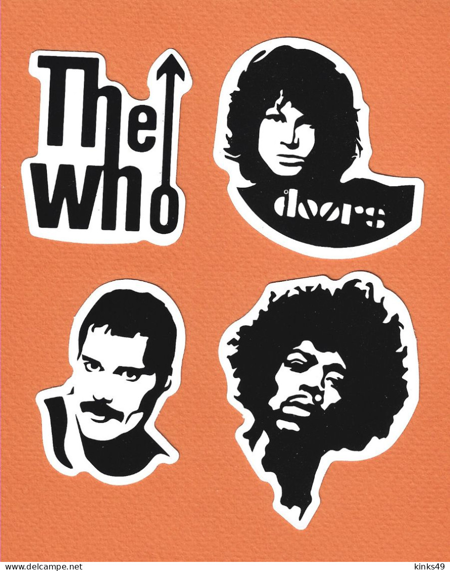 758> N° 4 ADESIVI : JIMI HENDRIX / THE WHO / THE DOORS Jim Morrison / QUEEN Freddy Mercury - Objets Dérivés