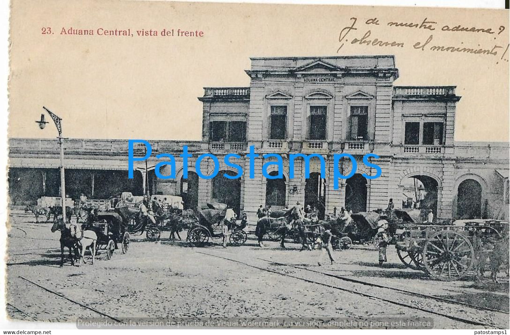 217392 PARAGUAY HELP ADUANA CENTRAL VISTA DEL FRENTE CARRIAGE A HORSE & RAILROAD POSTAL POSTCARD - Paraguay