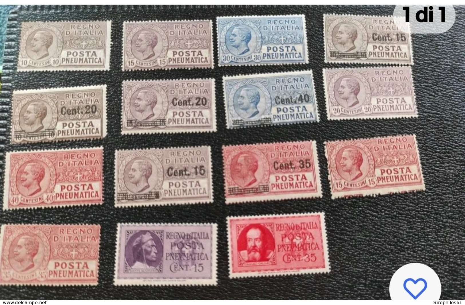 Regno Posta Pneumatica Serie Cpl 15 Val Mnh** - Correo Neumático