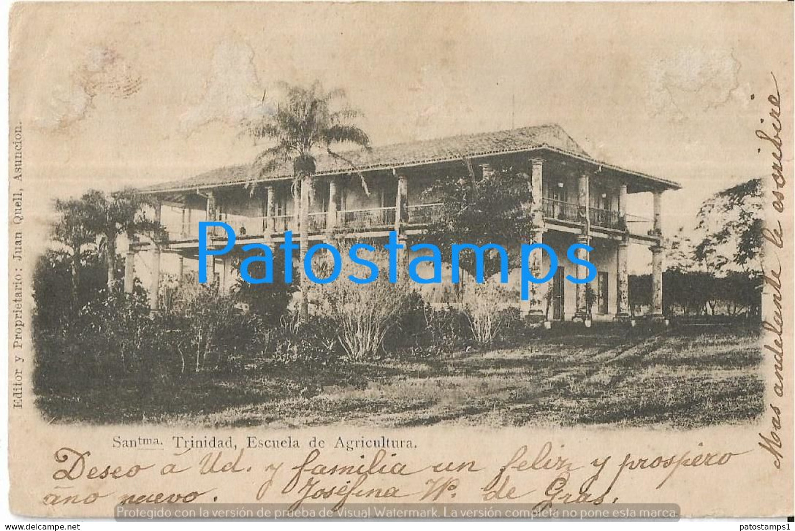 217393 PARAGUAY SANTISIMA TRINIDAD SCHOOL ESCUELA DE AGRICULTURA SPOTTED POSTAL POSTCARD - Paraguay