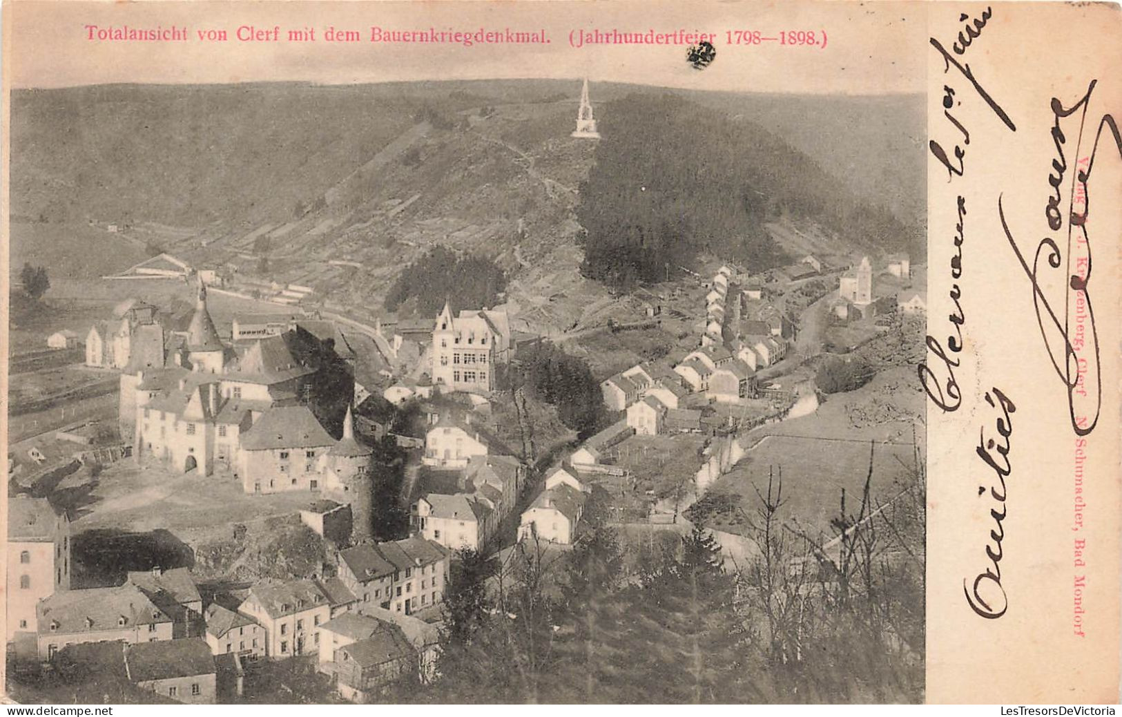 Luxembourg - Clervaux - Vue Générale De Clervaux Avec Le Monument De La Guerre Des Paysans - Carte Postale Ancienne - Clervaux