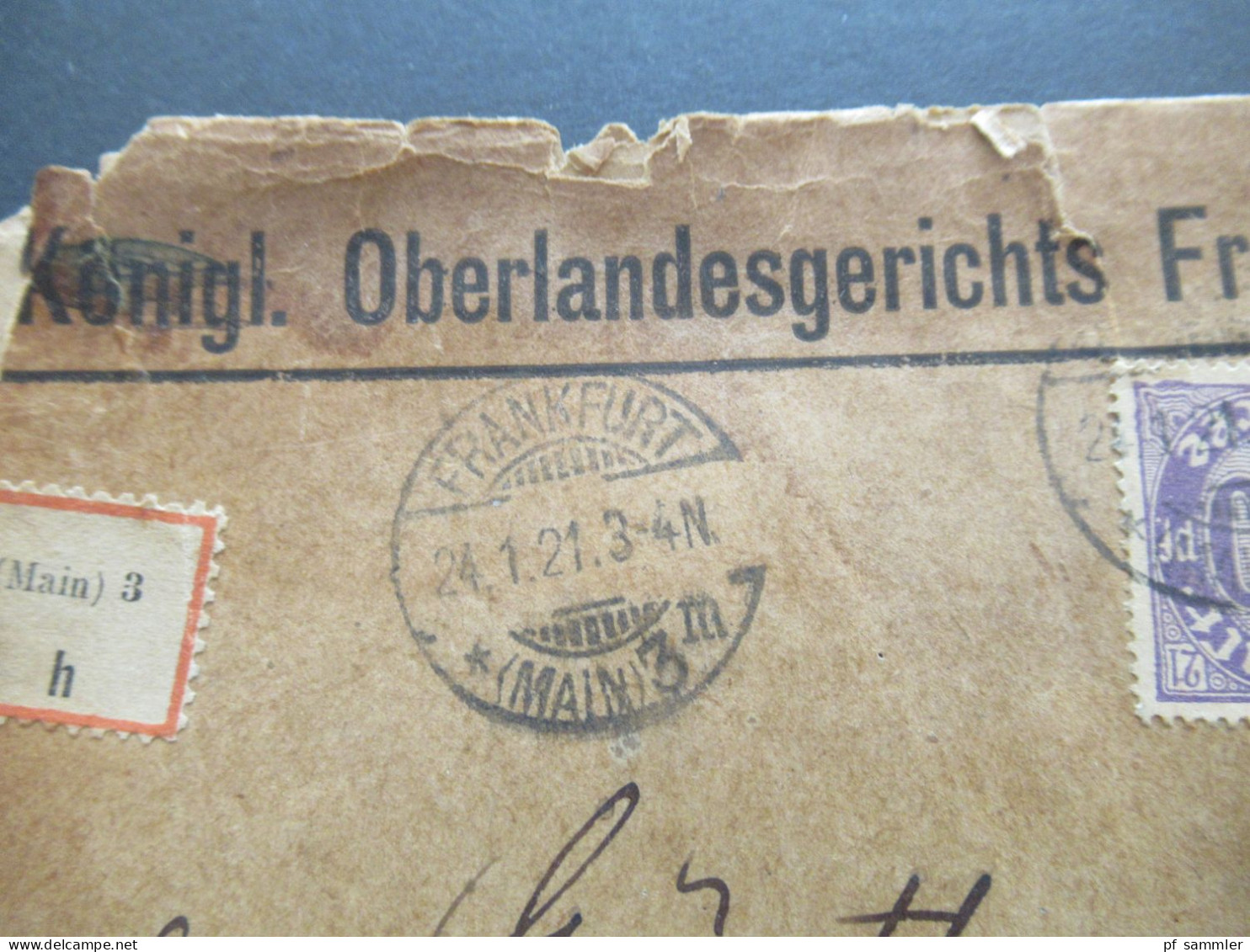 DR 1921 Dienstmarken Nr.21, 23 Und 30 MiF Einschreiben Frankfurt (Main) 3 /Gerichtsschreiberei Königl. Oberlandesgericht - Officials