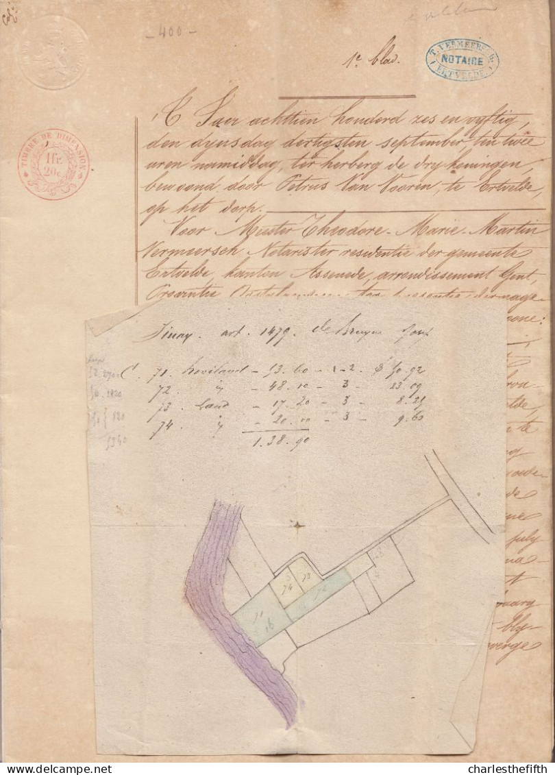 1856 GROTE AKTE OPENBARE VERKOOP NALATENSCHAP ANTONIA DE BRUYNE ERTVELDE Goederen Te LOKEREN - EKSAARDE - SINAY - Documentos Históricos