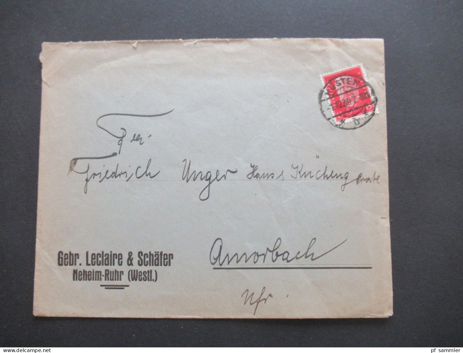DR 1930 Reichspräsidenten Nr.414 EF Firmenbrief Gebr. Leclaire & Schäfer, Neheim-Ruhr (Westf) Stempel Hüsten - Dienstzegels