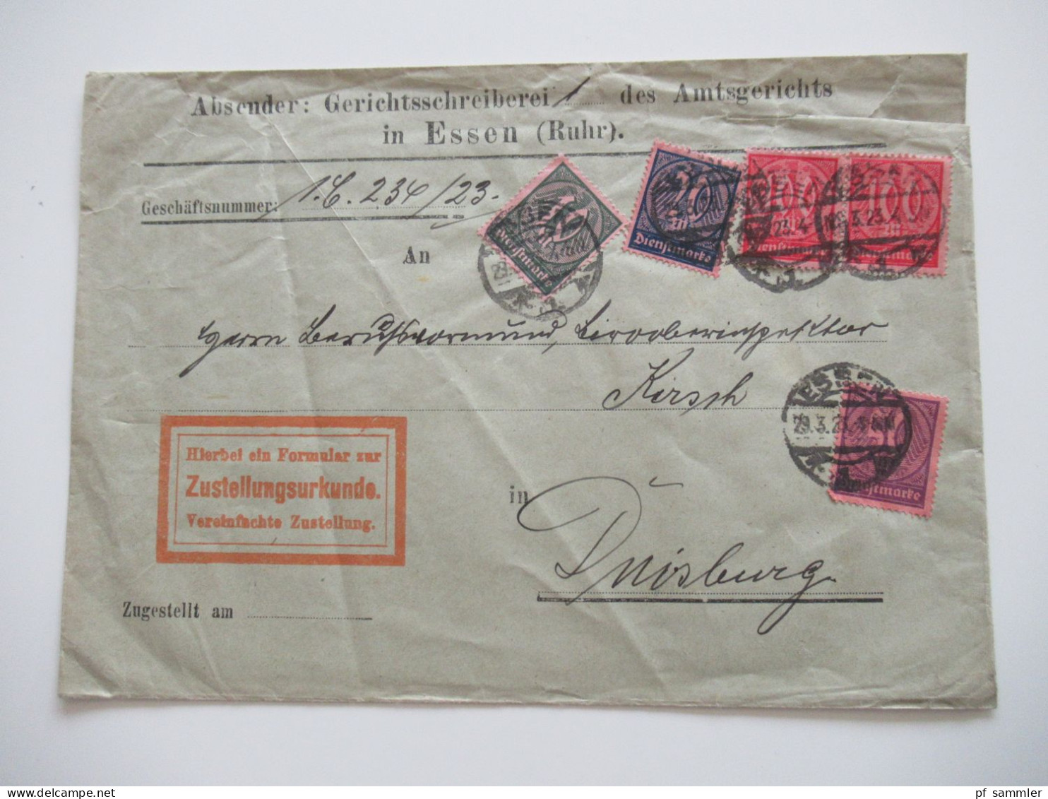 DR 1920er Jahre - 1931 Dienstbriefe / teils hohe Frankaturen / kleiner Posten mit 9 Belegen / Ruhrgebiet usw.