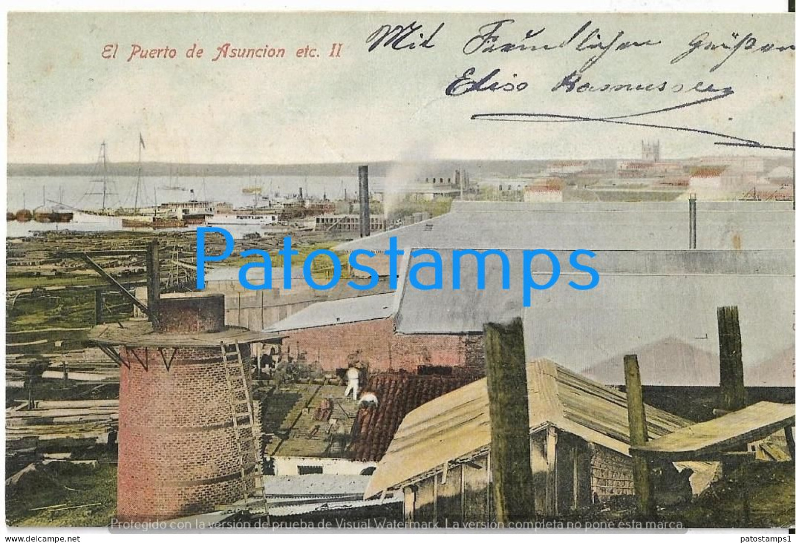 217453 PARAGUAY ASUNCION PORT EL PUERTO & SHIP VISTA PARCIAL BREAK POSTAL POSTCARD - Paraguay