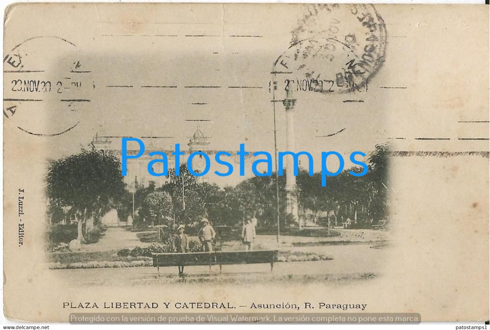 217457 PARAGUAY ASUNCION PLAZA LIBERTAD Y CATEDRAL SPOTTED CIRCULATED TO ARGENTINA  POSTAL POSTCARD - Paraguay