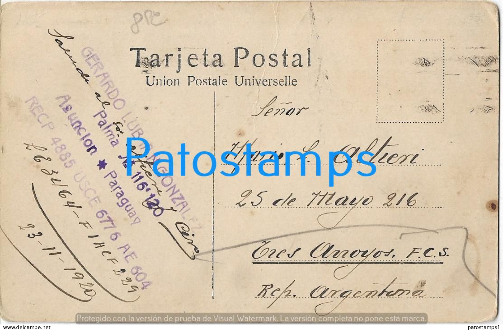 217457 PARAGUAY ASUNCION PLAZA LIBERTAD Y CATEDRAL SPOTTED CIRCULATED TO ARGENTINA  POSTAL POSTCARD - Paraguay