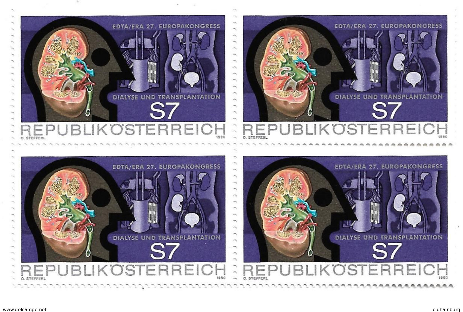Österreich 1990, ANK 2034: Kongress Dialyse Und Transplantation Viererblock ** - Accidents & Sécurité Routière
