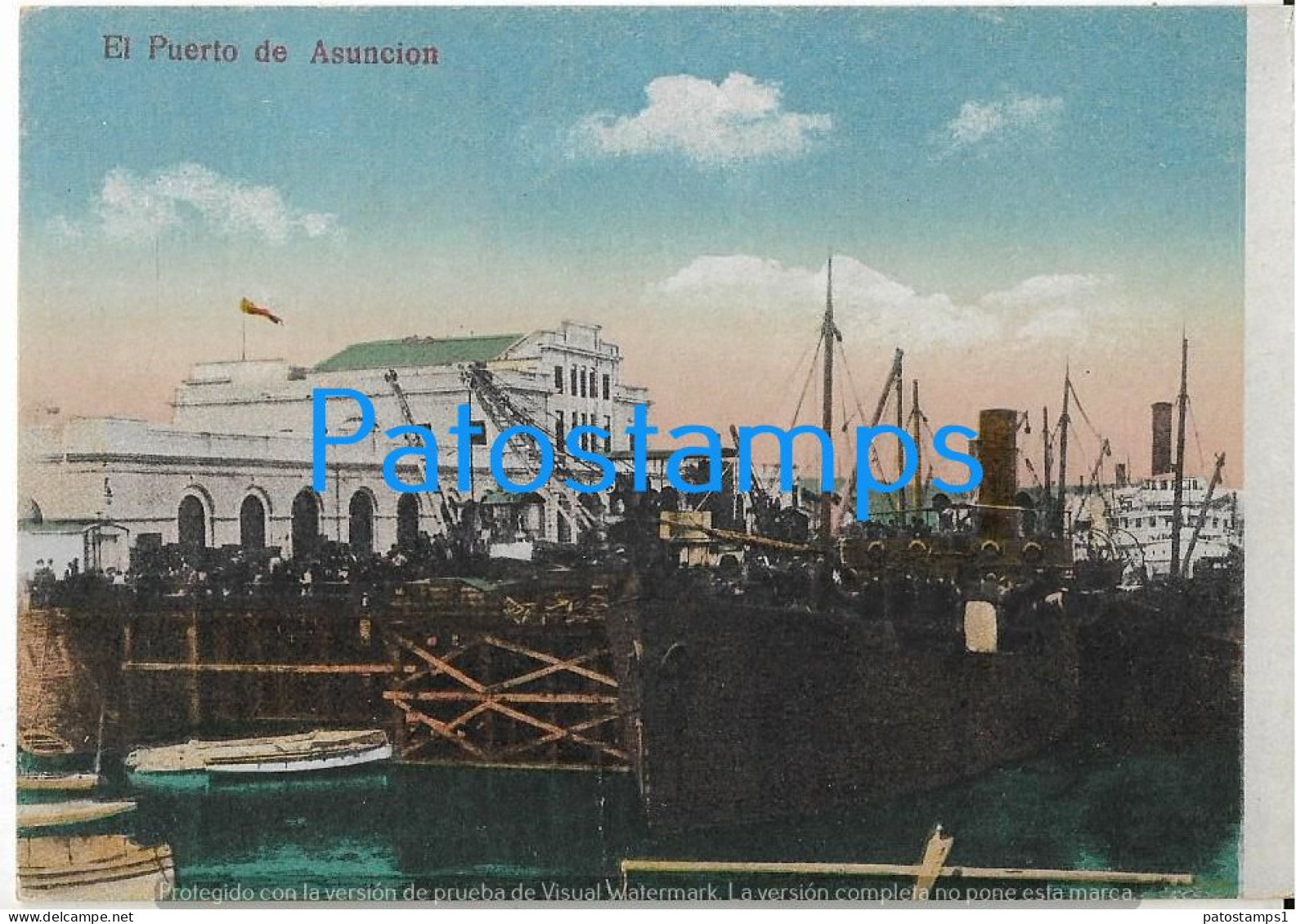 217467 PARAGUAY ASUNCION EL PUERTO PORT AND SHIP & MAP MAPA POSTAL POSTCARD - Paraguay