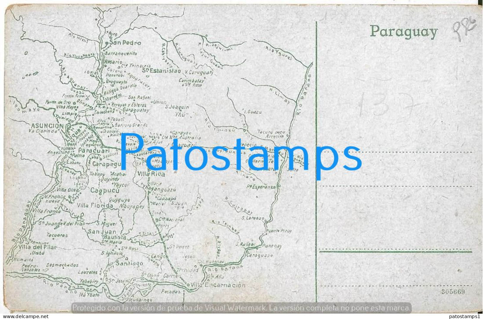 217468 PARAGUAY ASUNCION STREET CALLE COLON & MAP MAPA POSTAL POSTCARD - Paraguay