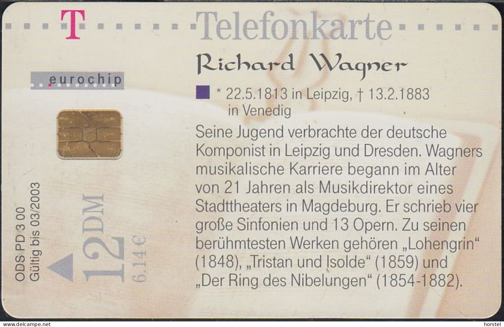 GERMANY PD03/00 Composer - Richard Wagner - Komponist - DD: 2001 - P & PD-Series: Schalterkarten Der Dt. Telekom