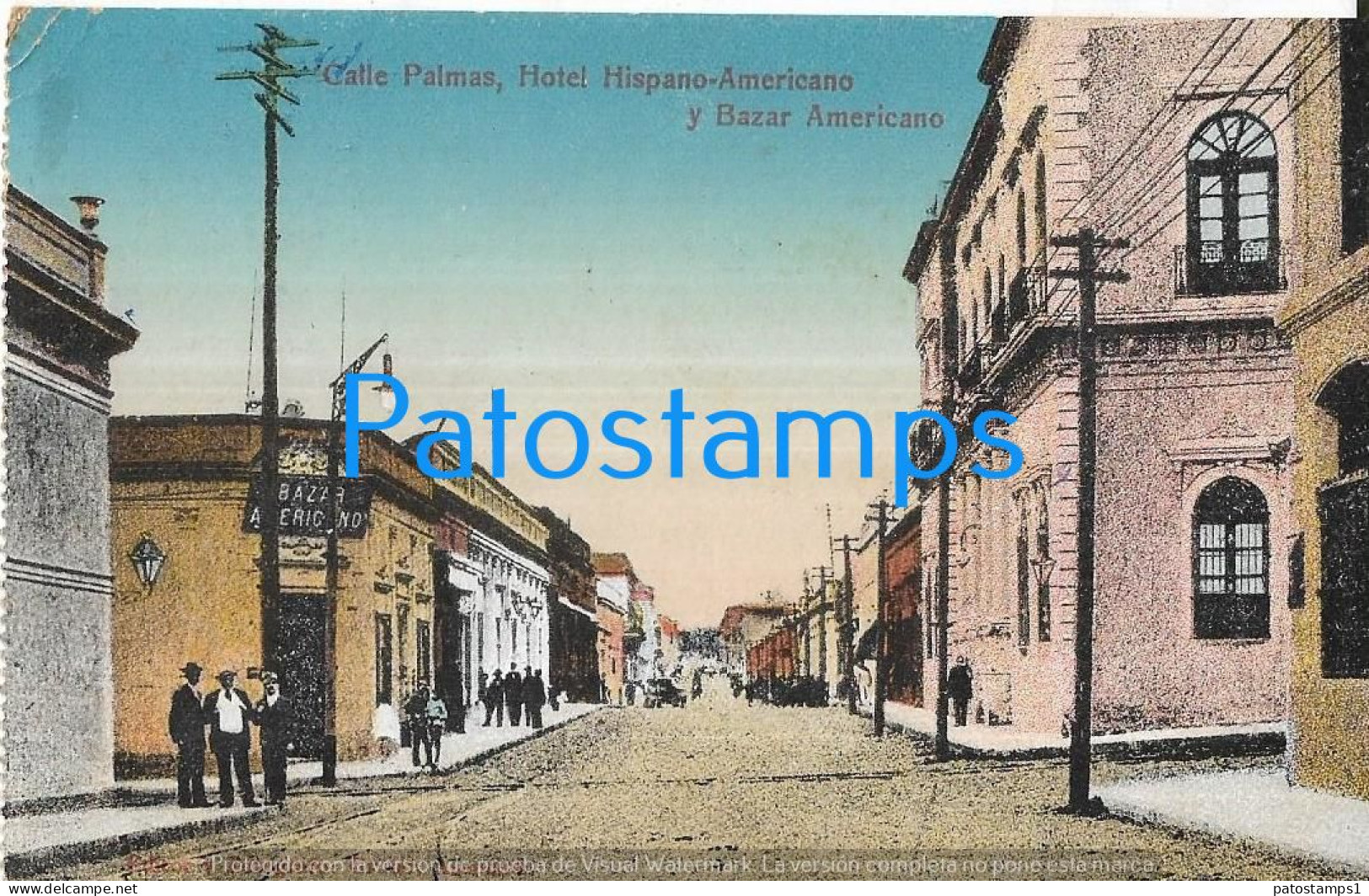 217472 PARAGUAY ASUNCION CALLE PALMAS HOTEL HISPANO AMERICANO & BAZAR CIRCULATED TO URUGUAY POSTAL POSTCARD - Paraguay