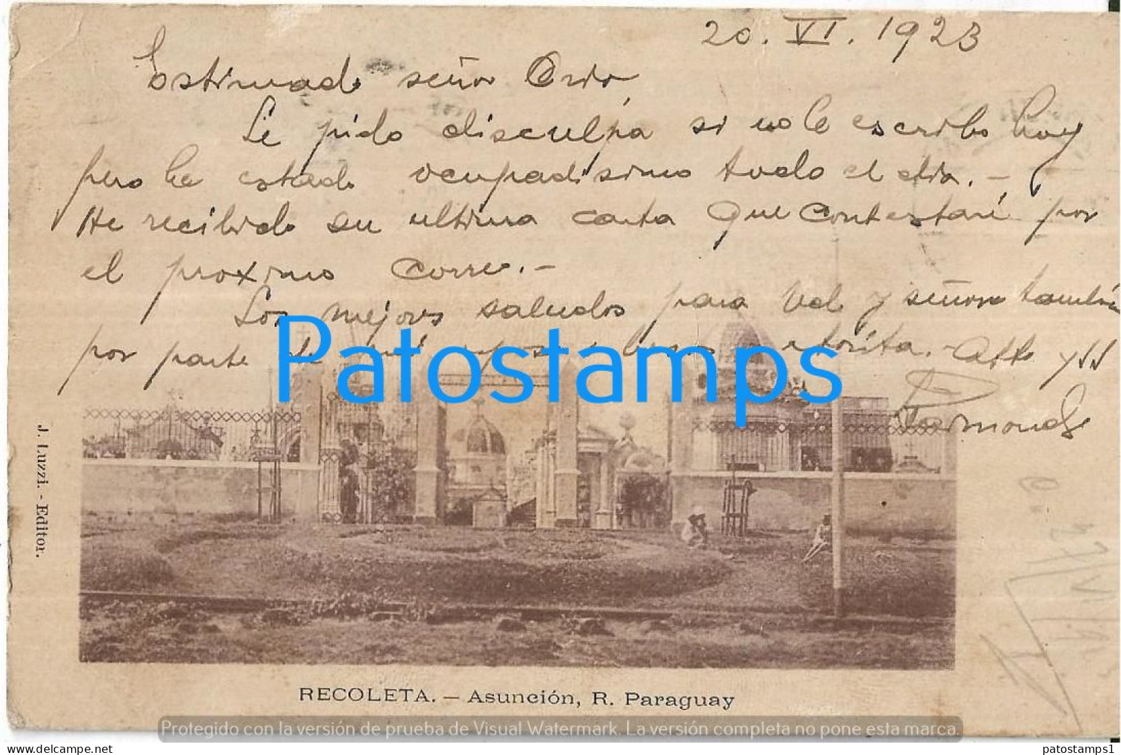 217473 PARAGUAY ASUNCION RECOLETA VISTA PARCIAL YEAR 1923 BREAK CIRCULATED TO ARGENTINA POSTAL POSTCARD - Paraguay