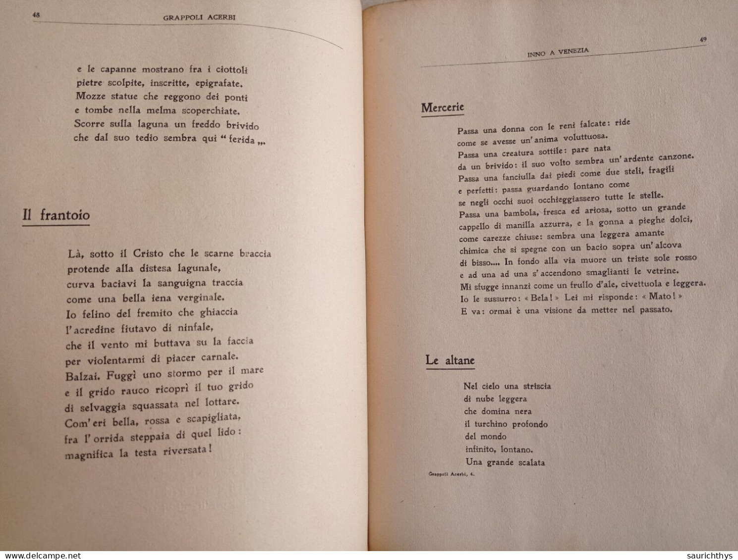 Poesie Fra Giocondo Da Cividale Grappoli Acerbi Società Alma Novara 1922 - Poésie