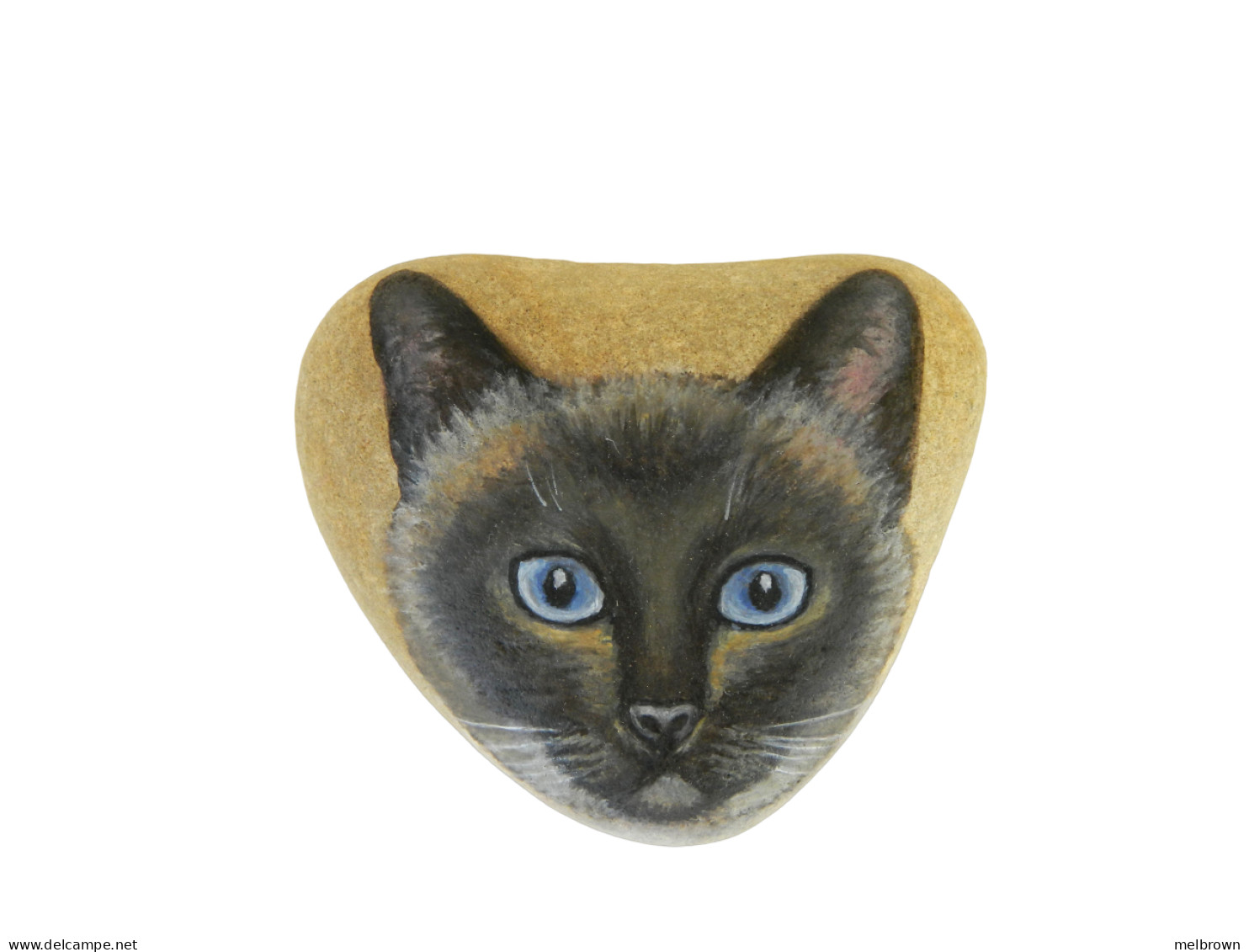 SIAMESE CAT Hand Painted On A Smooth Beach Stone Paperweight Collectible - Dieren