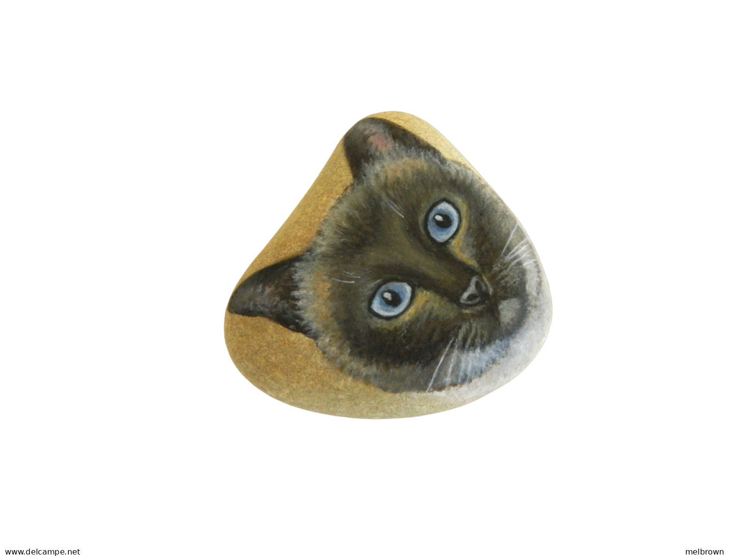 SIAMESE CAT Hand Painted On A Smooth Beach Stone Paperweight Collectible - Dieren