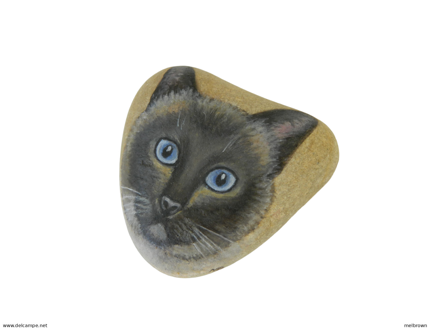 SIAMESE CAT Hand Painted On A Smooth Beach Stone Paperweight Collectible - Animali